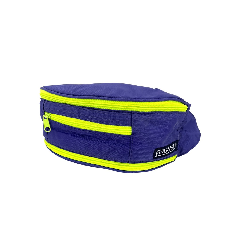 90s Lands End Vintage Purple‎ Neon Yellow Fanny Pack Hip Waist Bag 3-Pocket